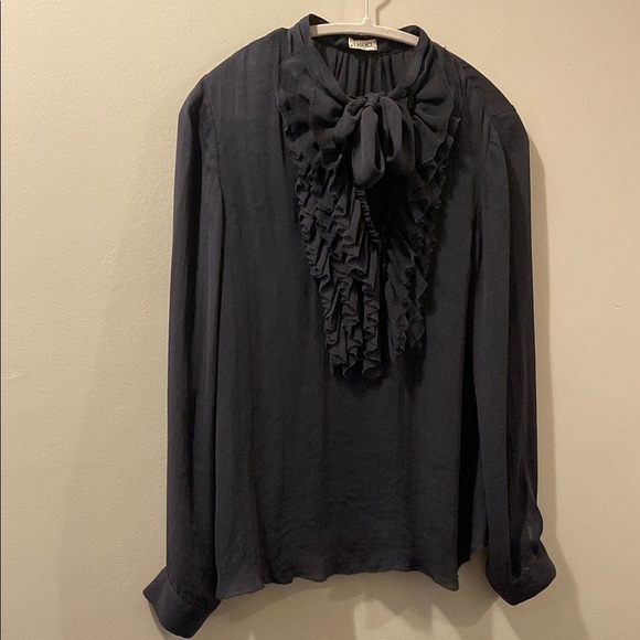 L’Agence Elegant dark gray Ruffled Women's Top - size 6 - neck tie - Picture 1 of 6